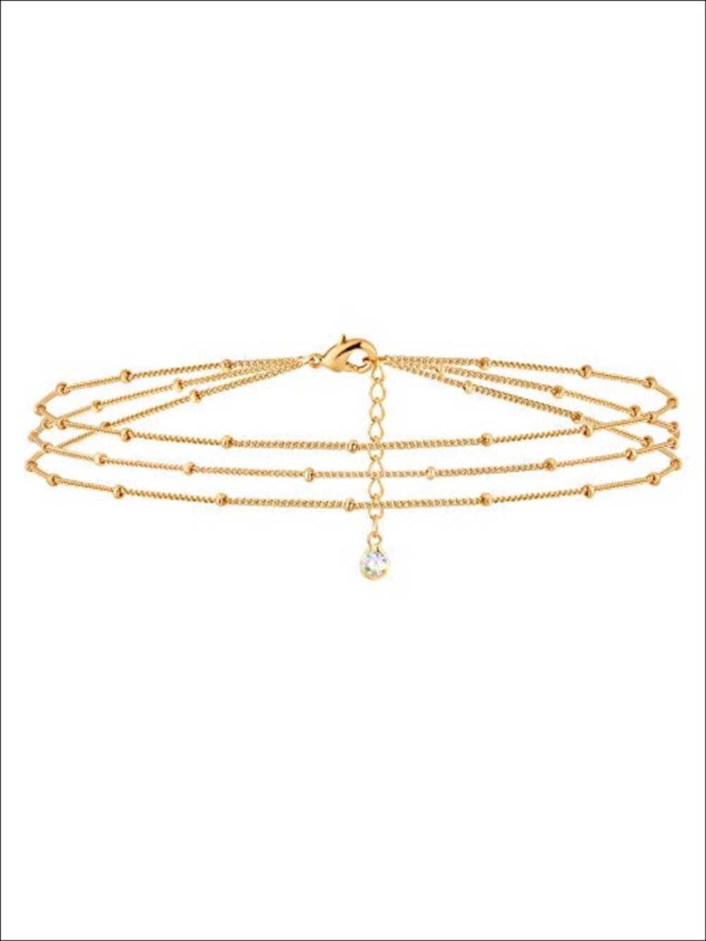14K Gold Plated 3-Row Beaded Chain Bracelet Layered Look